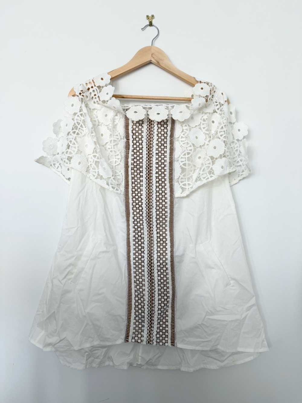 Self-Portrait White Serena Poplin Lace Off-the-Shoulder Mini Dress - US 2 (XS) - Picture 5 of 8